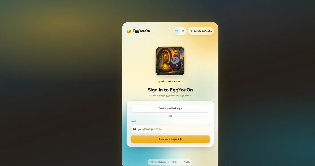 Sign-in screen offering Google and magic link authentication
