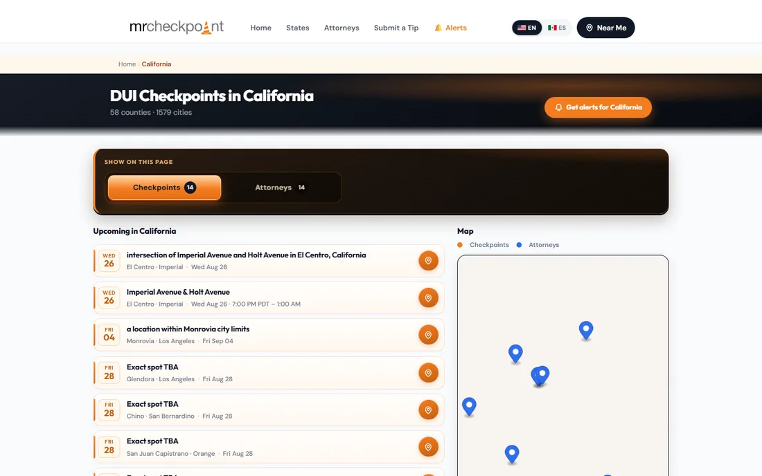 Geographic checkpoint view for a single region