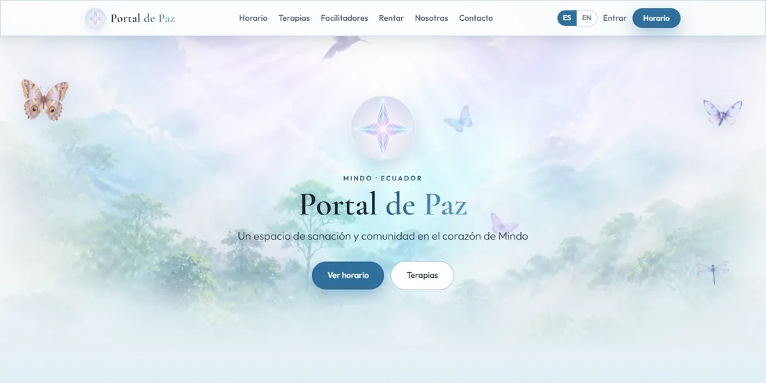 Portal de Paz bilingual homepage with schedule, therapies, and facilitator navigation